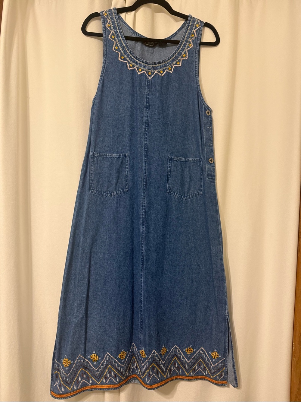 Vintage Agapo Petite Collection Denim Jean Maxi Dress with Embroidery Size MP
